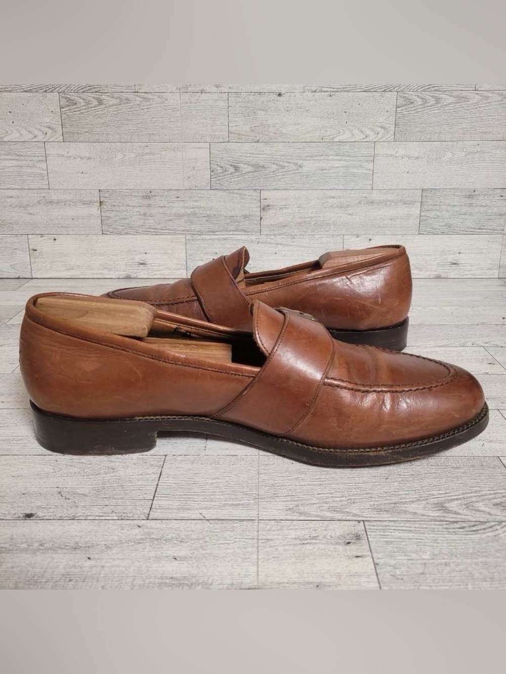 Men’s Polo Ralph Lauren Cognac Brown Leather Penny Loafers Shoes Size 10 - Picture 6 of 9
